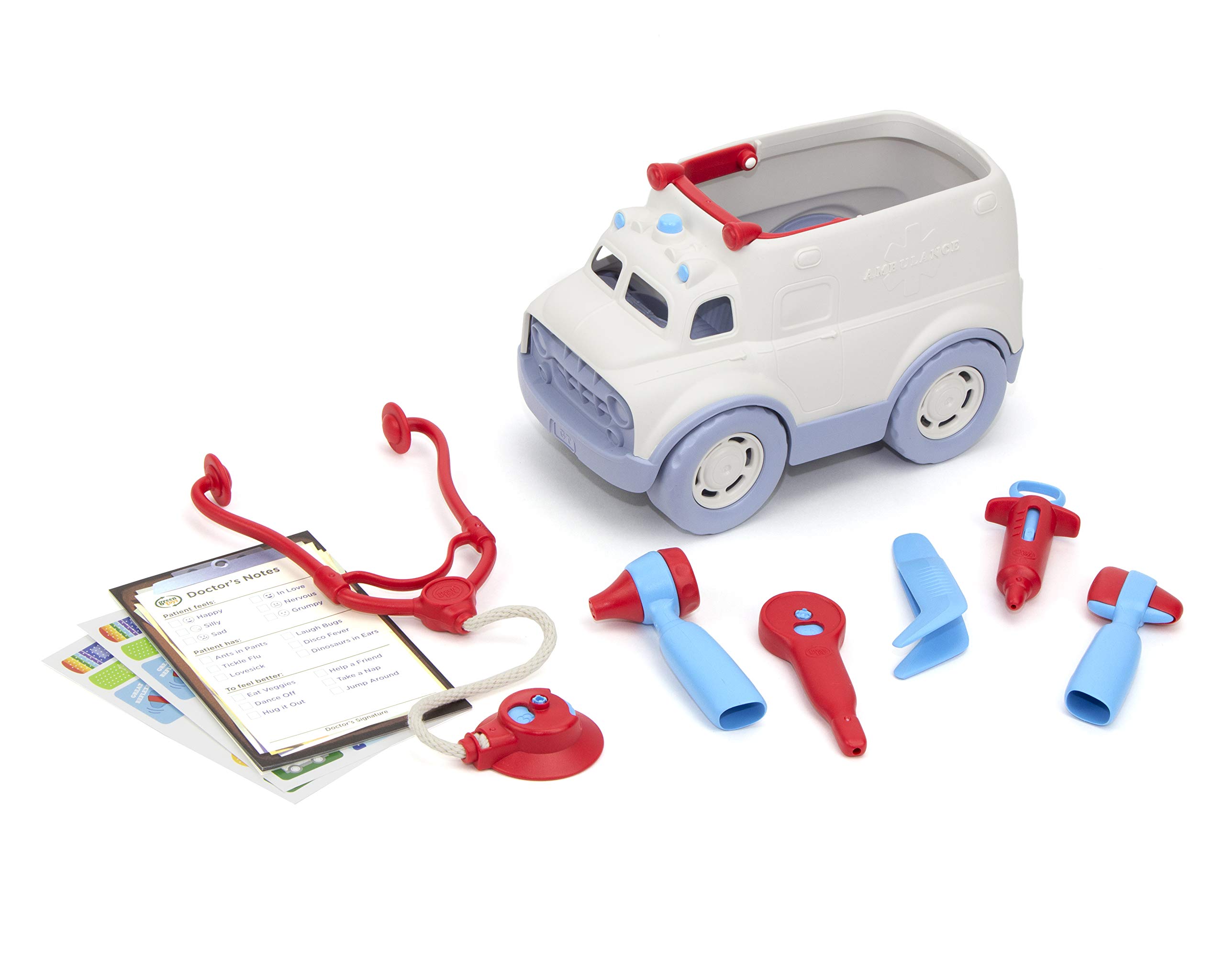 Green Toys Ambulance & Doctor's Kit Red/Blue FFP 10 Piece Pretend Play,Motor Skills,Language & Communication Kids Role Play Toy Vehicle. No BPA,phthalates,PVC,Dishwasher Safe,Recycled Plastic,USA Made - Image 3