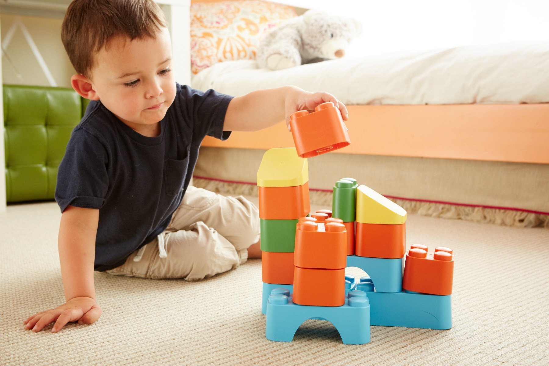 Green Toys Block Set - 18 Piece Pretend Play, Motor Skills, Building and Stacking Kids Toy Set. No BPA, phthatates, PVC. Dishwasher Safe, Recycled Plastic, Made in USA. - Image 4