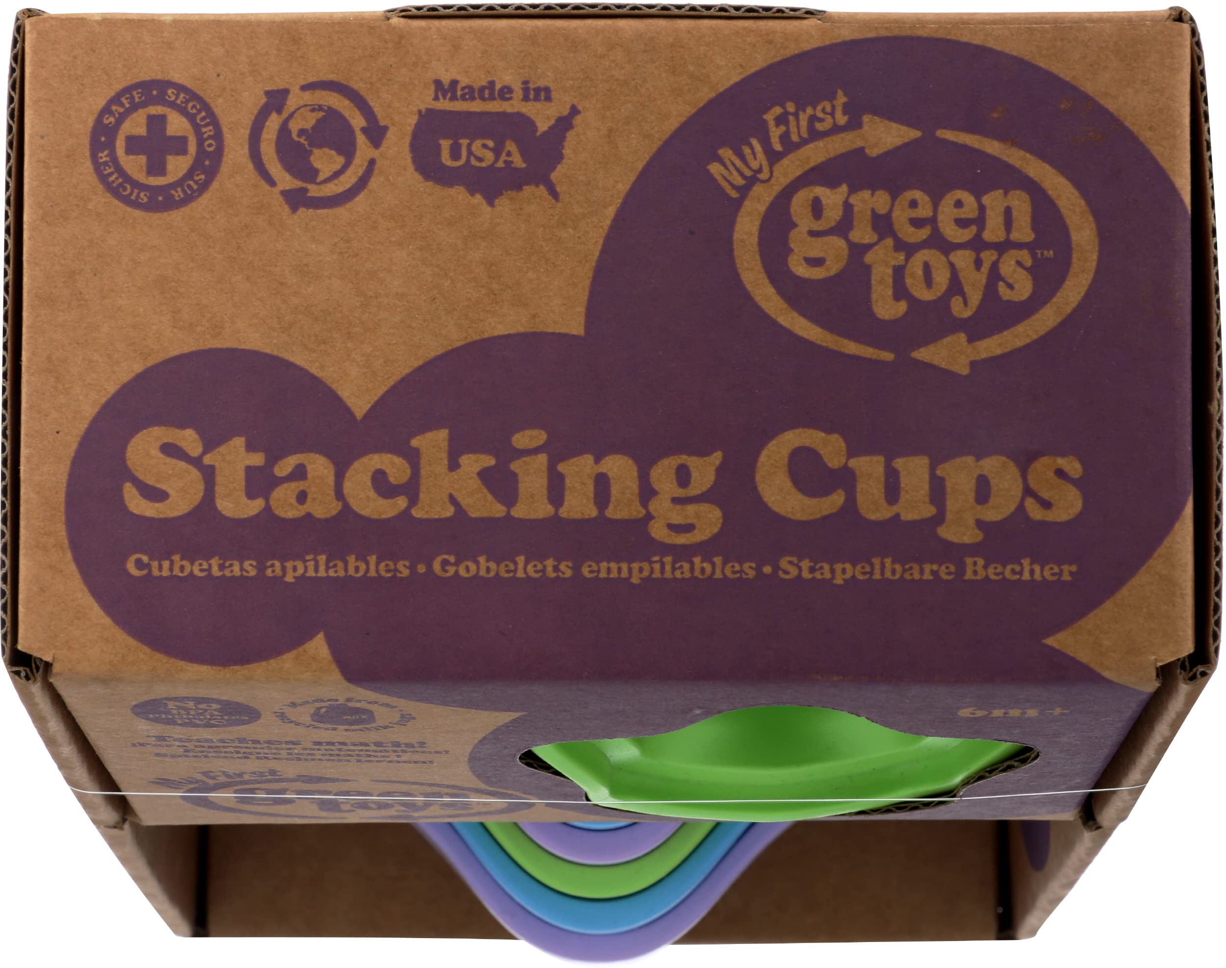 Green Toys Stacking Cups, Purple/Blue/Green - 6 Piece Motor Skills, Building, Stacking Toy Set. Safe for Babies and Toddlers. Dishwasher Safe, Recycled Plastic, Made in USA. - Image 7