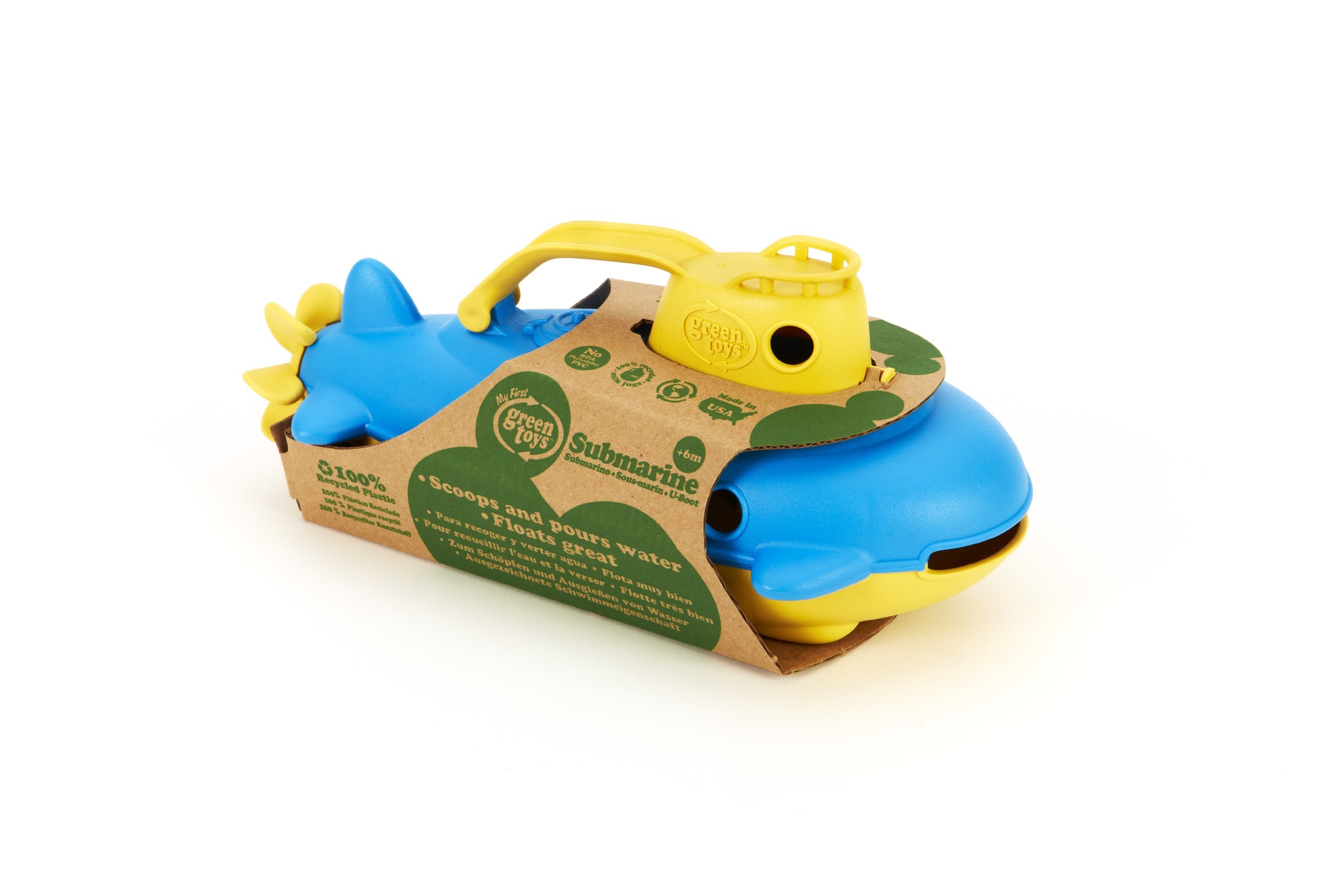 Green Toys Submarine in Yellow & blue - BPA Free, Phthalate Free, Bath Toy with Spinning Rear Propeller. Safe Toys for Toddlers, Babies - Image 4