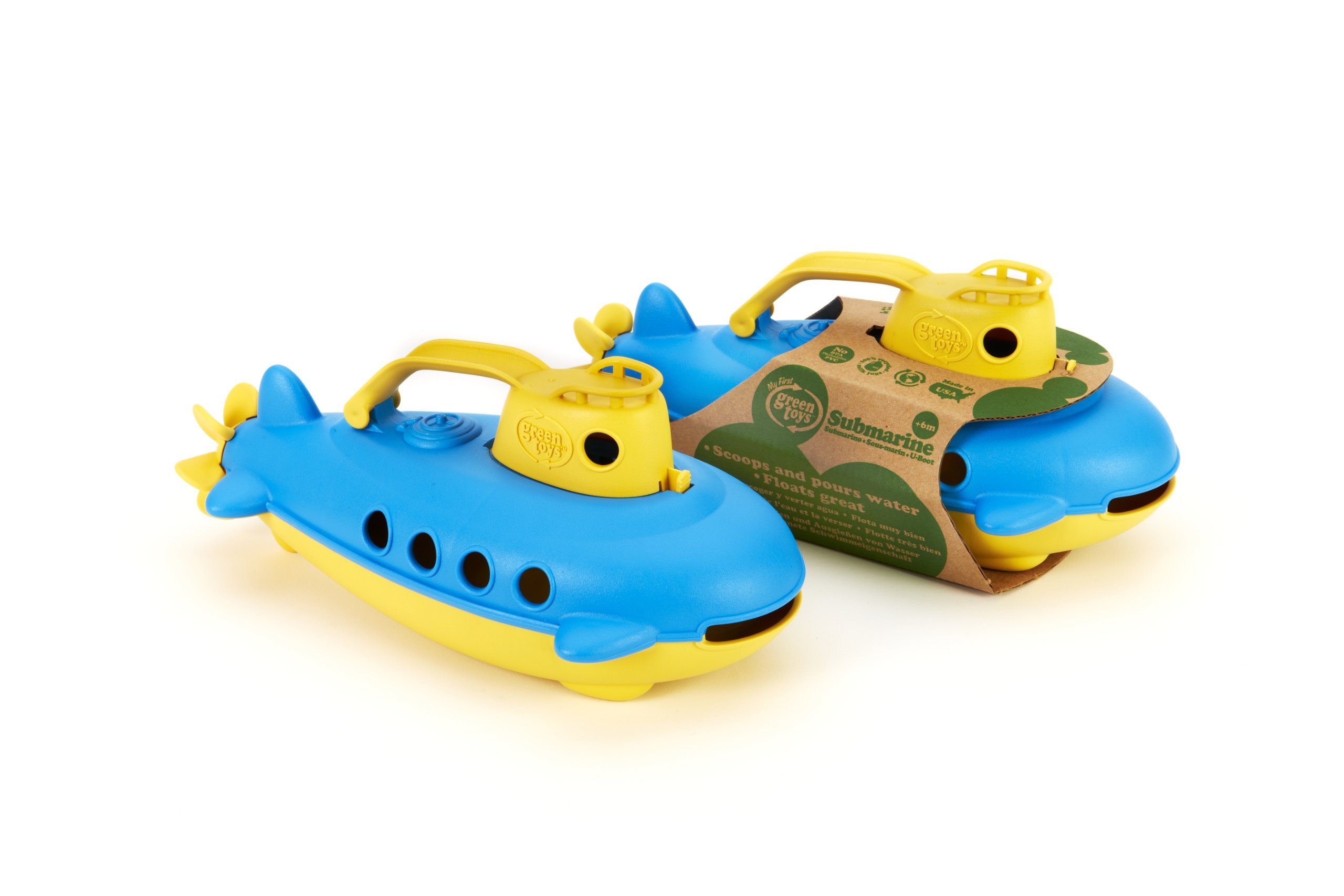 Green Toys Submarine in Yellow & blue - BPA Free, Phthalate Free, Bath Toy with Spinning Rear Propeller. Safe Toys for Toddlers, Babies - Image 5