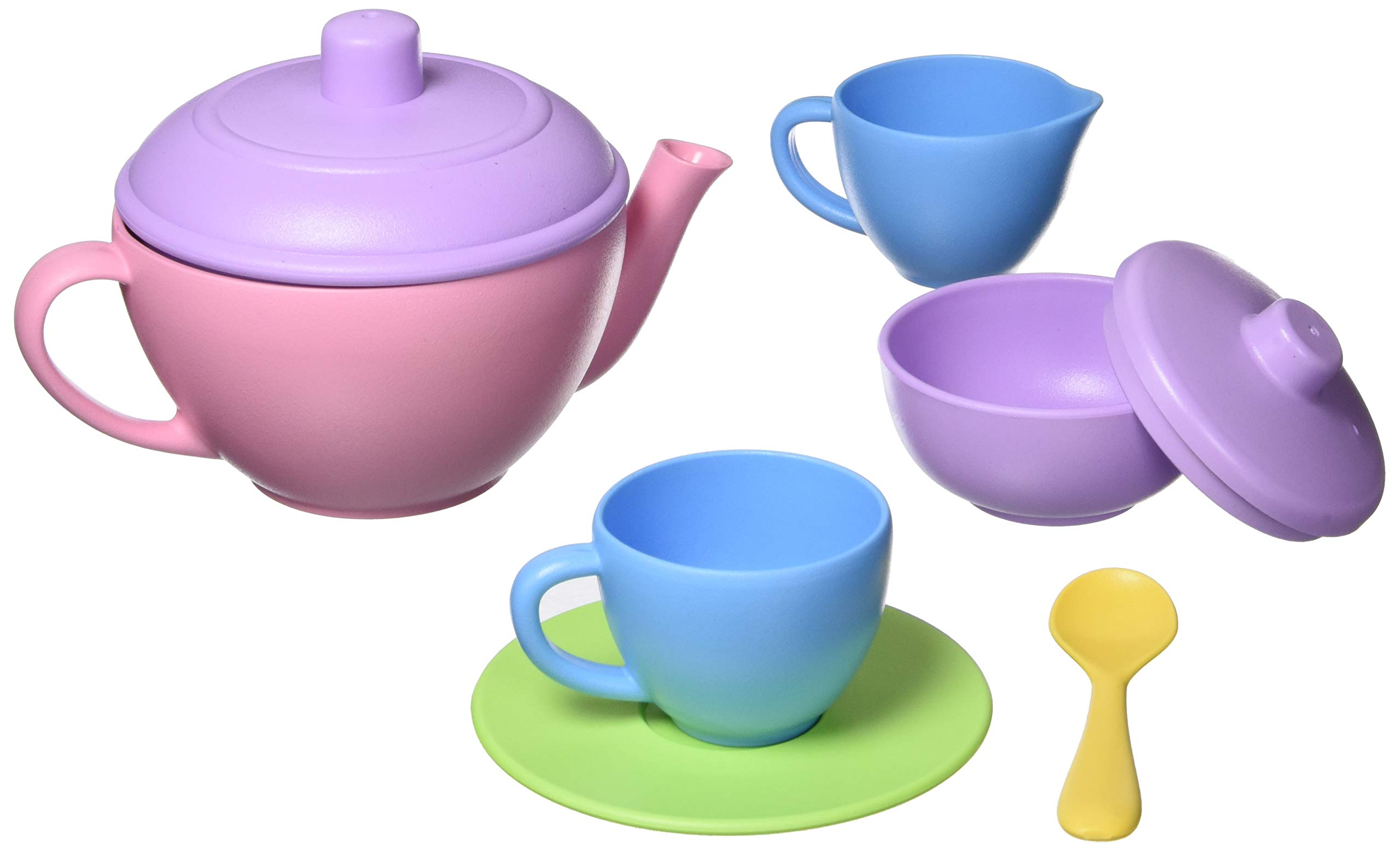 Green Toys Tea Set, Pink 4C - 17 Piece Pretend Play, Motor Skills, Language & Communication Kids Role Play Toy. No BPA, phthalates, PVC. Dishwasher Safe, Recycled Plastic, Made in USA. - Image 4