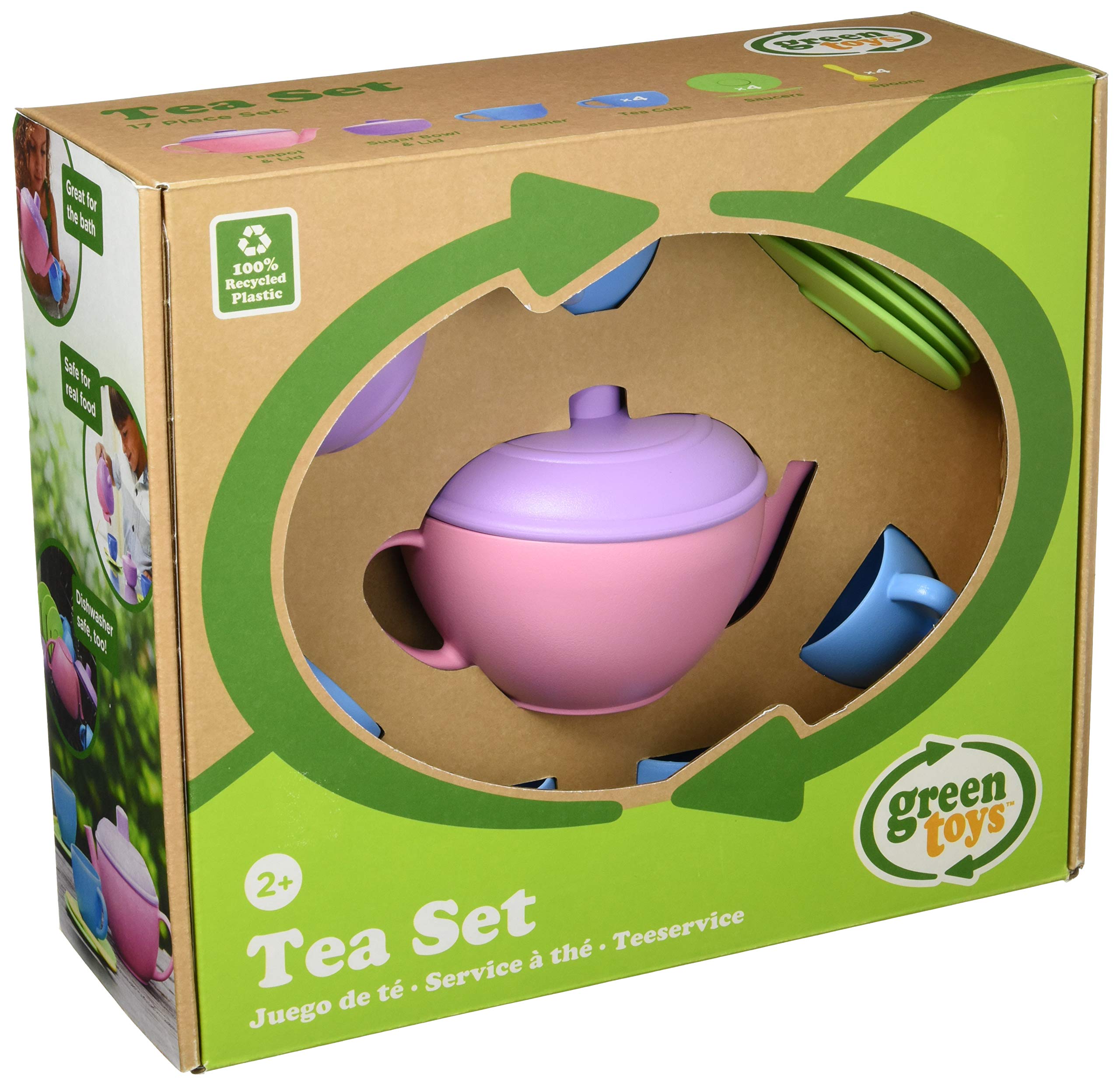 Green Toys Tea Set, Pink 4C - 17 Piece Pretend Play, Motor Skills, Language & Communication Kids Role Play Toy. No BPA, phthalates, PVC. Dishwasher Safe, Recycled Plastic, Made in USA. - Image 5
