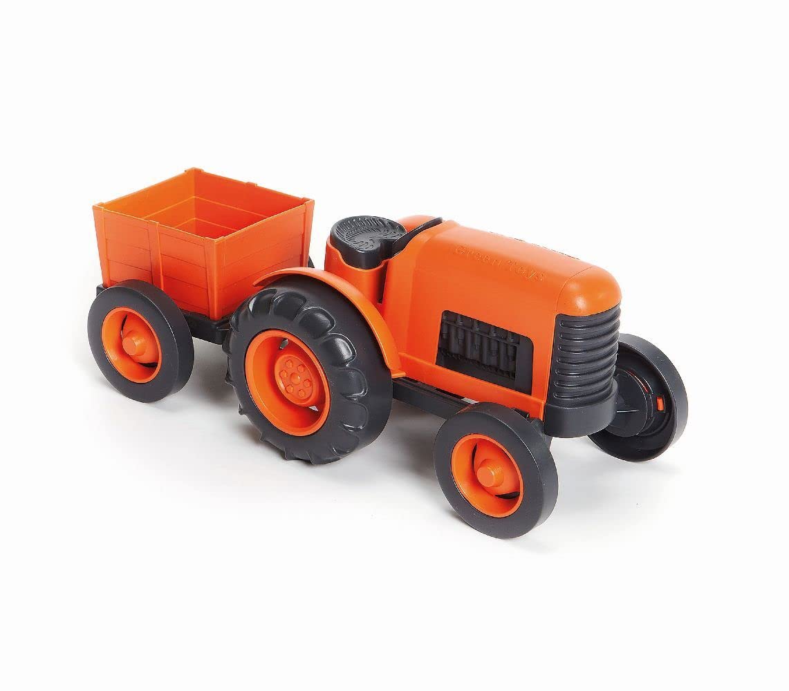 Green Toys Tractor, Orange - Pretend Play, Motor Skills, Kids Toy Vehicle. No BPA, phthalates, PVC. Dishwasher Safe, Recycled Plastic - Image 4