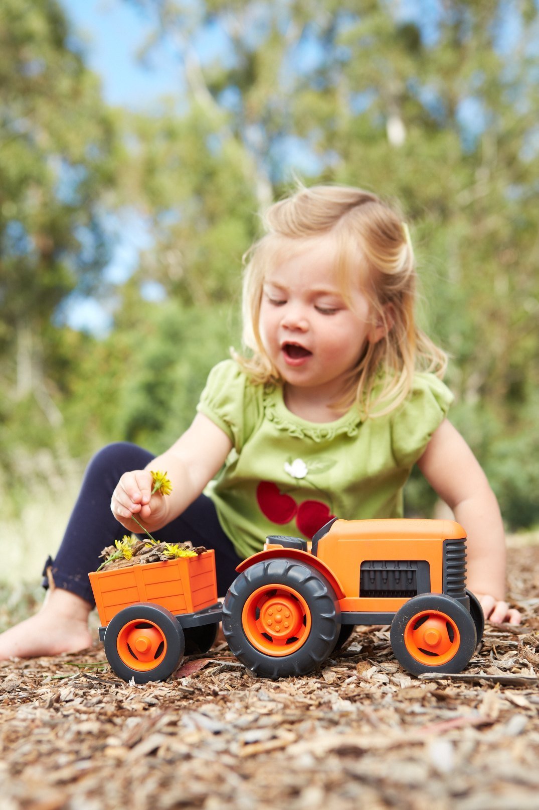 Green Toys Tractor, Orange - Pretend Play, Motor Skills, Kids Toy Vehicle. No BPA, phthalates, PVC. Dishwasher Safe, Recycled Plastic - Image 5
